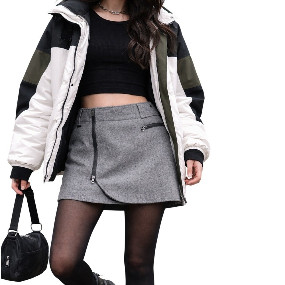 SKHOOP Wool‎ Mini Skirt Grey Zipper Utility Y2K Gorpcore Size L